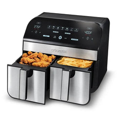 Gourmia 10-Qt. Dual Basket Digital Air Fryer with Smart Finish & Match Cook Black Stainless Steel: 1-Year Warranty, Dishwasher-Safe Parts gourmia