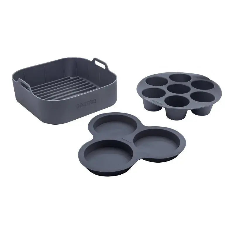 Gourmia Reusable 3pc Silicone Air Fryer Accessory Set with Basket Liner, Egg Bites Mold & Muffin Pan: Dishwasher-Safe, Hand Wash, Black, 1.49 lbs gourmia