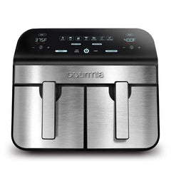 Gourmia 10-Qt. Dual Basket Digital Air Fryer with Smart Finish & Match Cook Black Stainless Steel: 1-Year Warranty, Dishwasher-Safe Parts gourmia