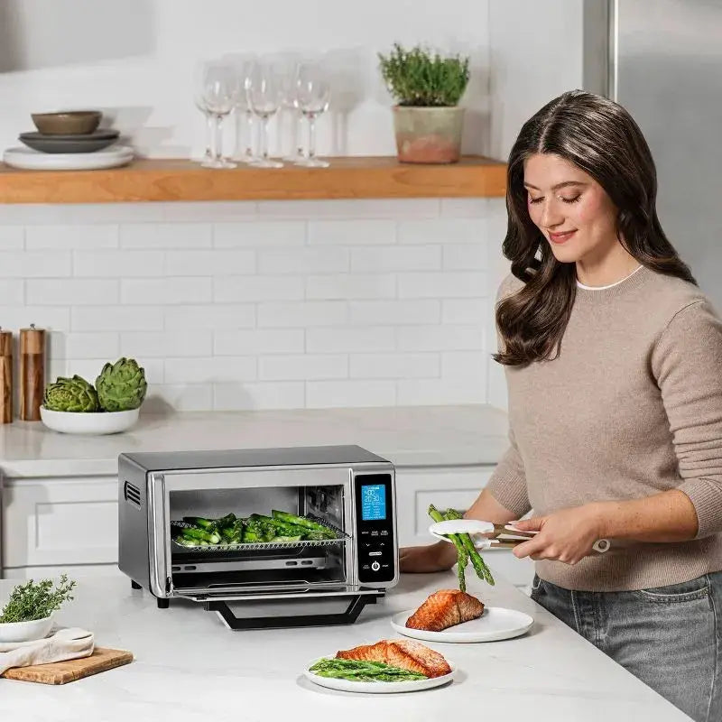 Gourmia Digital 4-Slice Toaster Oven Air Fryer with 11 Cooking Functions Stainless Steel Gray: 1000W, Dishwasher-Safe Parts gourmia