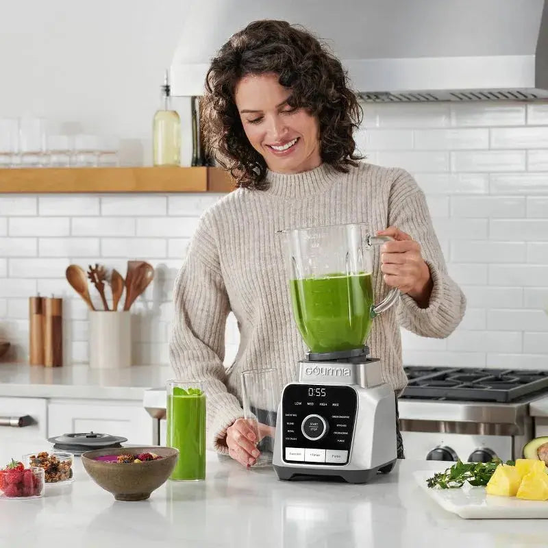 Gourmia Digital Blender with 8 Total Blend Programs, 4 Speeds & Round-Plated Tamper Gray: 1250W, Crushes Ice, Smoothie Maker gourmia