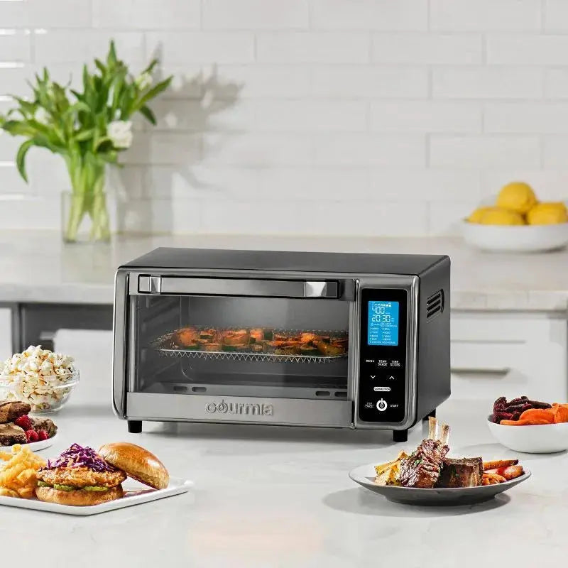 Gourmia Digital 4-Slice Toaster Oven Air Fryer with 11 Cooking Functions Stainless Steel Gray: 1000W, Dishwasher-Safe Parts gourmia