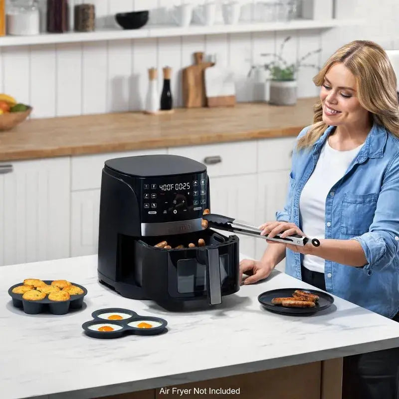 Gourmia Reusable 3pc Silicone Air Fryer Accessory Set with Basket Liner, Egg Bites Mold & Muffin Pan: Dishwasher-Safe, Hand Wash, Black, 1.49 lbs gourmia