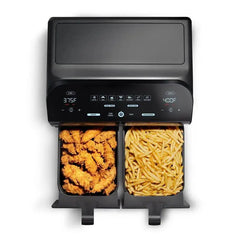 Gourmia 10-Qt. Dual Basket Digital Air Fryer with Smart Finish & Match Cook Black Stainless Steel: 1-Year Warranty, Dishwasher-Safe Parts gourmia