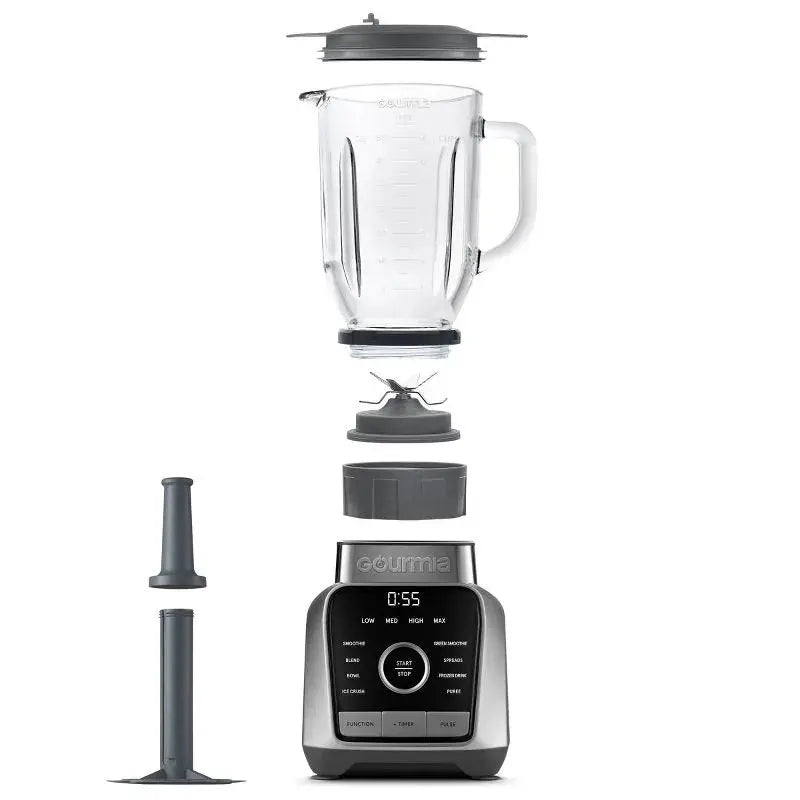 Gourmia Digital Blender with 8 Total Blend Programs, 4 Speeds & Round-Plated Tamper Gray: 1250W, Crushes Ice, Smoothie Maker gourmia