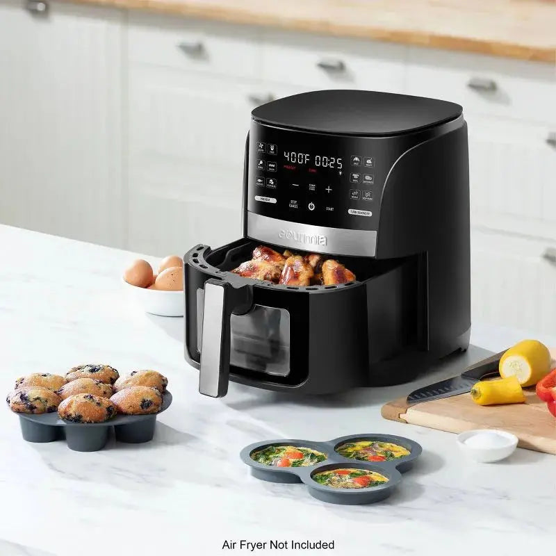 Gourmia Reusable 3pc Silicone Air Fryer Accessory Set with Basket Liner, Egg Bites Mold & Muffin Pan: Dishwasher-Safe, Hand Wash, Black, 1.49 lbs gourmia