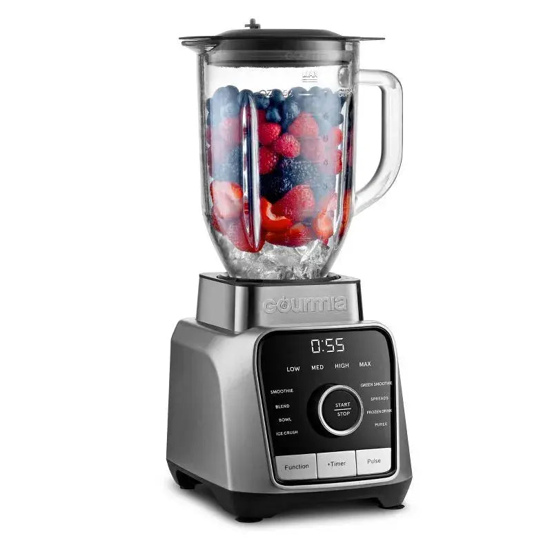 Gourmia Digital Blender with 8 Total Blend Programs, 4 Speeds & Round-Plated Tamper Gray: 1250W, Crushes Ice, Smoothie Maker gourmia